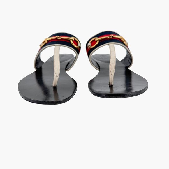 Gucci Horsebit Web Stripe Thong Flat Sandals White Flip Flop Size 38 US 8 Women - Picture 5 of 13